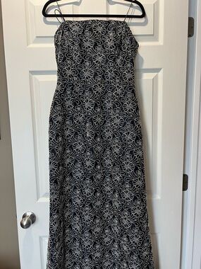 Carmen Marc Valvo Navy and White Beaded Strapless Dress